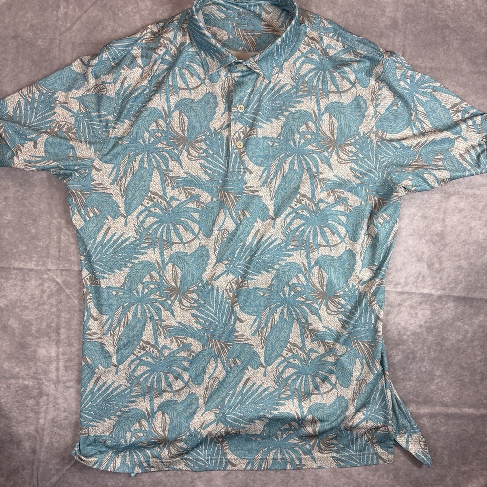 Johnnie-O Polo Shirt Lot (2) Mens L White Blue Floral Feather Performance Preppy - Picture 2 of 16